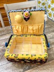 Mary Engelbreit Sewing Basket Fabric With Wood Handle Plastic Tray Stains Read