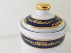 Kmc White Porcelain Canister Cobalt Blue   Gold Trim Rose Pattern 6  X 4 