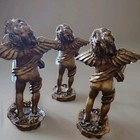 Three  3  Antique Gold Tone Cherubs With Glass Bud Vase