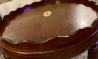 Vintage Hepplewhite Style Oval Tea Table Scalloped Piecrust Rim Inlay