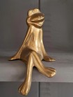 Trio Of Brass Shelf Sitting Frogs Mid Century Cross Legged Vintage 1960s