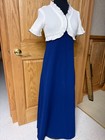 Vtg 1970s Maxi Dress Sz 11 12 Royal Blue Polyester Knit Faux Bolero Empire Waist
