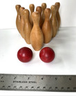 Antique Wooden Mini Tabletop Bowling Pins 2 Ball 10 Pin   Croquet Set 1 4 Scale