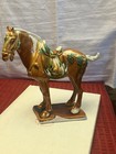 Vintage Tang Dynasty War Horse Figurine Glazed Ceramic China Statue