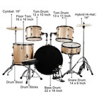 5-piece Adult Drum Kit - Full Size Throne Cymbal Pedal Sticks Gold Beginner Set