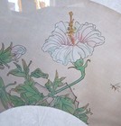 Chinese Fan Painting On Silk Framed Signed 26x15 Hibiscus  Flying Insect Antique