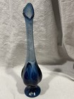 Viking Charcoal Blue 15    Vintage Swung Vase W broken Sticker   3 5    Wide  Euc 