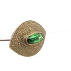 Antique Hatpin Diamond Shaped Brass With Deep Green Oblong Stone Hat Pin