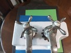 Vtg Chrome Bath Kitchen Sink Basin Cross Handle Taps  Hot   Cold Porcelain Tops