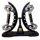 11  Fantasy Dragon Dagger Knives Black Dual Blades Collectibles W  Wooden Stand