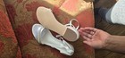 White Satin Strappy Flat Bridal Shoes With Pearl Ribbon