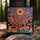 Rare Huichol Center Yarn Painting  Folk Art Jaguar Guardian In Tree Delia Avila