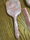 Vintage 3 Piece Celluloid Bakelite Dresser Vanity Set Brush Comb Handheld Mirror