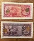 Portuguese India Banknote Lot - 50 And 100 Rupias rupees P-38 And P-39  1945 