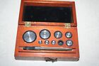Vintage Bkh 9 Pcs  Brass Balance Scale Weight Set In Wood Box