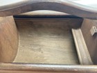 Vintage Wooden Sewing Box Top Doors Thread Shelf Rounded Barrel Footed