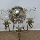 2 Home Interiors Vtg Wall Sconce 3 Arm Brass Candle Holder Glass Crystal Globes