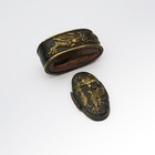 Antique Japanese Sword Menuki Fuchi Kashira Shakudo Nanako Gold Inlay Dragon Jp