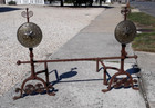 Antique Wrought Iron And Brass Andirons Fireplace Set