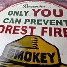 Vintage Forest Service Gas Pump Sign - Smokey The Bear Porcelain Prevention Sign