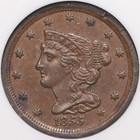 1855 1 2c Ngc Ms61 Bn C-1 Braided Hair Half Cent B-1 Brown Uncirculated