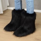 New Mens Women Faux Fur Boots Fuzzy Fluffy Furry Round Toe Snow Boots Warm Shoes