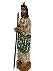 Vtg Mexican Santos 12 5  Tall Hand Carved Tinted Wood Figure San Judas  Milagros