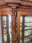Antique Quartersawn Oak Triple Curve Glass China Cabinet Full Body Carved Woman