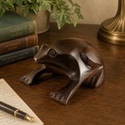 Hand Carved Wooden Frog Figurine Folk Art Dark Wood Sculpture 5    Long