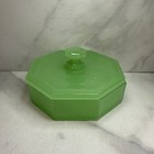 Green Depression Opaque Glass Octagonal Art Deco Covered Powder Box 4   - See Chip