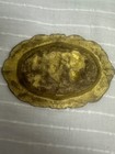 Vintage Brass Cigar Ashtray Ornate Oval Figural Music Band Etched Heavy Decor
