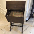 27    Antique    Vintage Walnut    wood Standing Sewing Box W double-hinged Lid