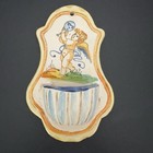 Vintage Ceramic Italian Holy Water Font Wall Pocket Cherub Angel Figure