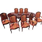Henredon Flame Mahogany Double Pedestal Dining Table 8 French Brocade Armchairs
