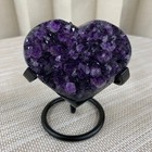 340g   Natural Agate Amethyst Heart Crystal Pendant Healing Decor With Stand
