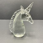 Vintage Clear Hand Blown Art Glass Unicorn Figurine Paperweight 5 5   