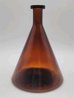 Rare Amber Glass Bottle Mcm Empoli Style Erlenmeyer  Mid Century Beaker Vase