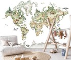 Kids Photo Wallpaper Map 368x254 Cm Children Baby Bedroom Nursery Green White
