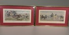 Antique Hand Colored Coaching Prints Pair Victorian Carriage Scenes Framed