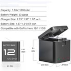 3pack Hero 12 Battery And Charger Bundle For Gopro Hero 12 11 10 9 Camera Black