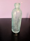 Antique Light Green Embossed   Textured Glass Soda Bottle - Aqua Green