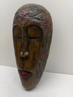 Vintage Hand Carved Wood Indonesia Mask 15  Wall Hanging Floral Folk Art Decor