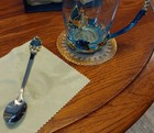 Gold   Blue Luxury Art Decorative Glass W matching Spoon Nib      Flowers     