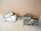 2 Pair Of 1940 Antique Vintage Infant Toddler Baby Shoes Leather