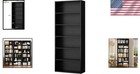 Bookshelf Six Tier Floor Standing Bookcase Storage Shelves Black Modern