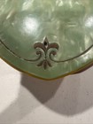  Art Deco Era Vanity Powder Dish Jar Pink Glass With Celluloid Lid