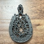 Vintage Black Cast Iron Footed Trivet Horseshoe Good Luck To All Who     