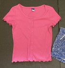 Girl s Old Navy   Gap Outfit Sz 8 - Pink Ribbed Top W polka Dot Knit Shorts Euc