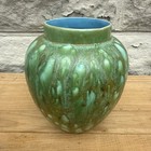 Vintage Lava Drip Mcm Pottery Ginger Jar Vase Mossy Green Aqua Mid Century 8   