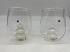 Anthropologie Yuletide Stemless Wine Glass Christmas Tree Set Of Two 